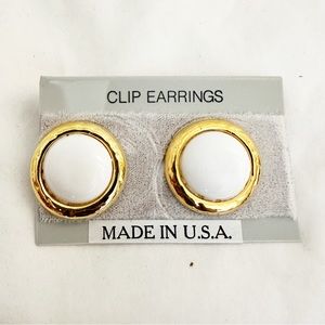 Oversize White and Gold Clip Earrings
